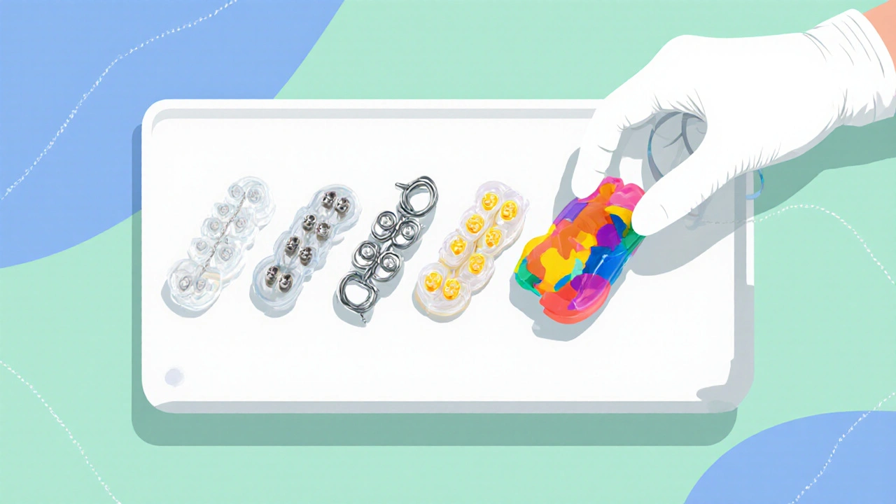 Porovnání čtyř typů rovnatek na čistém stole.