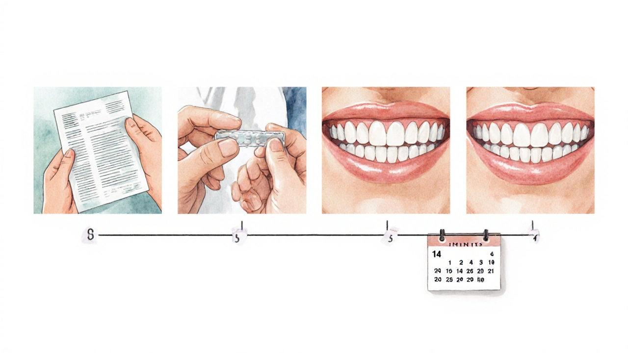 Grafická představa postupného vylepšení úsměvu pomocí fazet v čtyřech fázích.