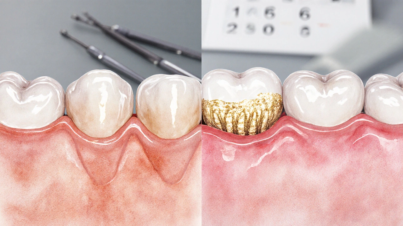 Postupné hojení dásní od zánětu k zdravému stavu.