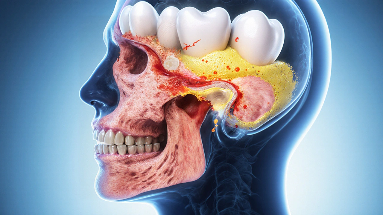 Příčina kašle a bolesti zubu: infekce v zubním kořeni a sinusech.