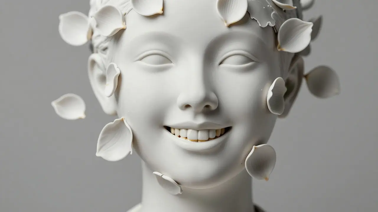 Člověk vycházející z keramické formy s vynikajícím úsměvem.