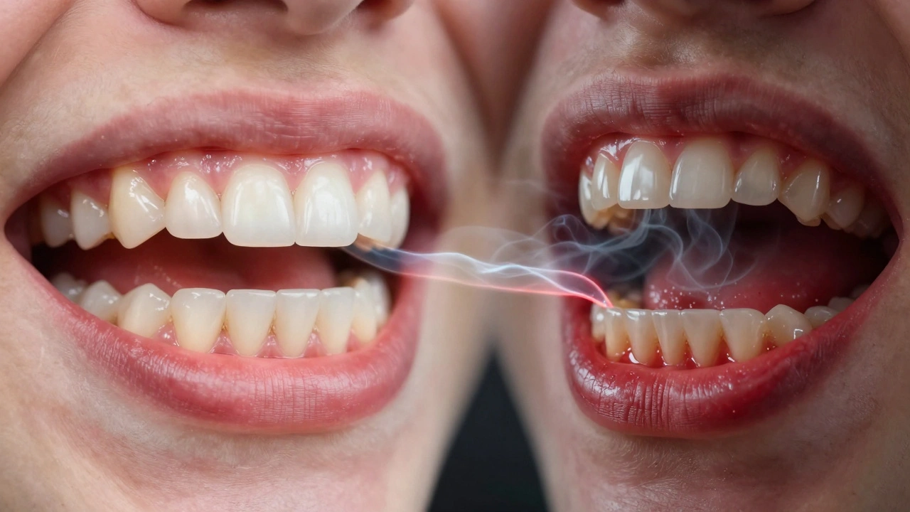 Porovnání zdravých a zánětlivých dásní s zubním kamenem