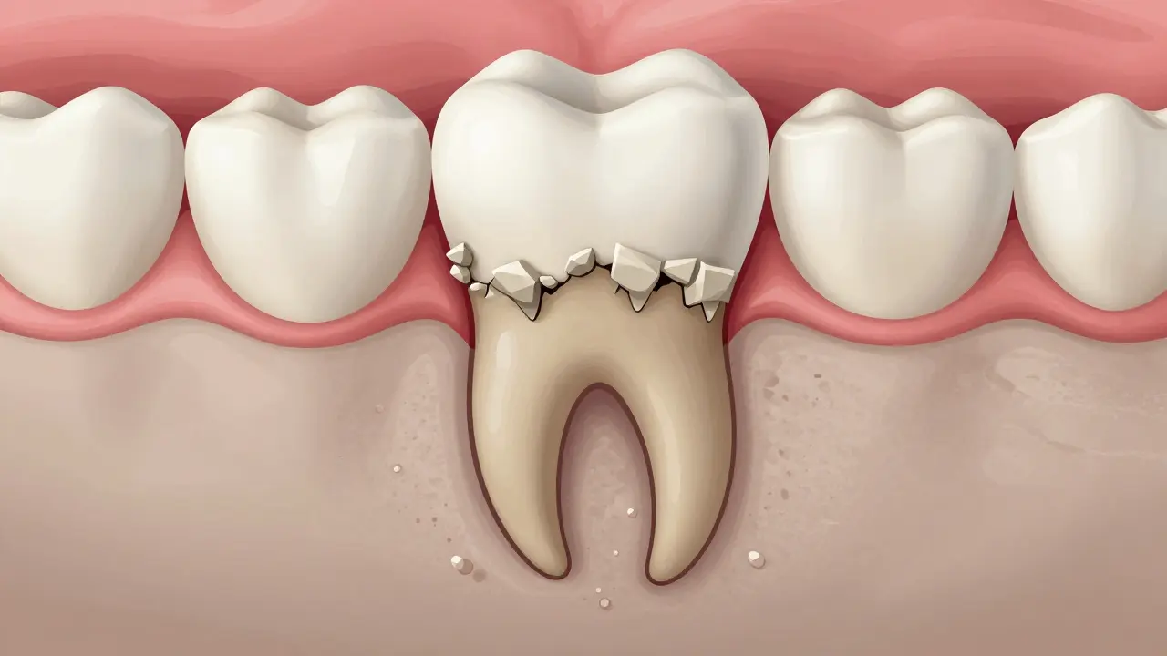 Kost kolem kořene zubu se rozpadá pod vlivem zubního kamene