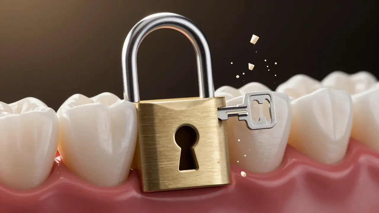 A crown fitting like a key into a precisely shaped lock, symbolizing the exact preparation of a tooth for restoration.