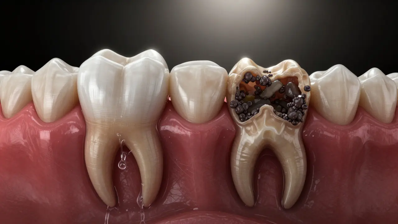 Zdravé vs. poškozené dásně: srovnání před prevencí a po zanedbání.