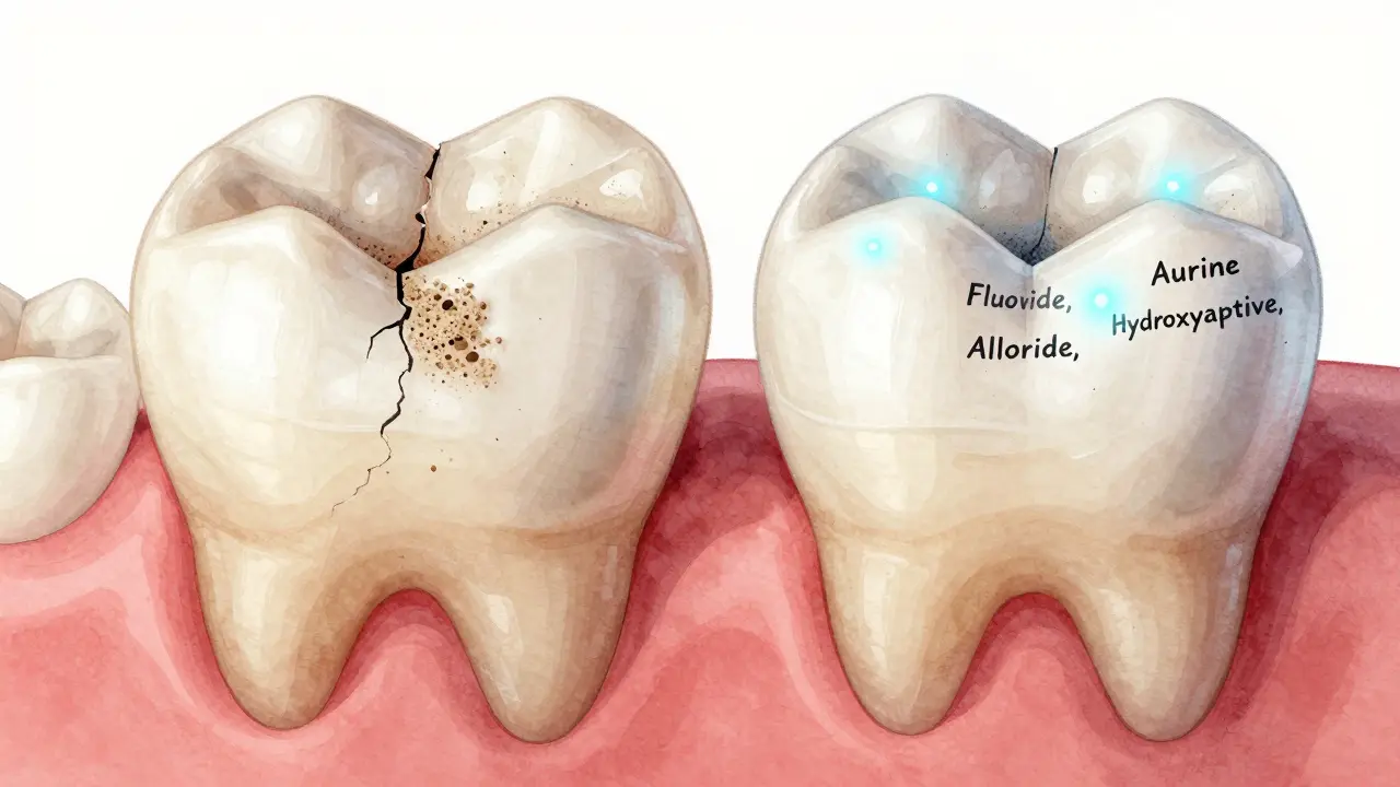 Porovnání poškozeného a ochranně zaceleného zubního emalé po pískování.