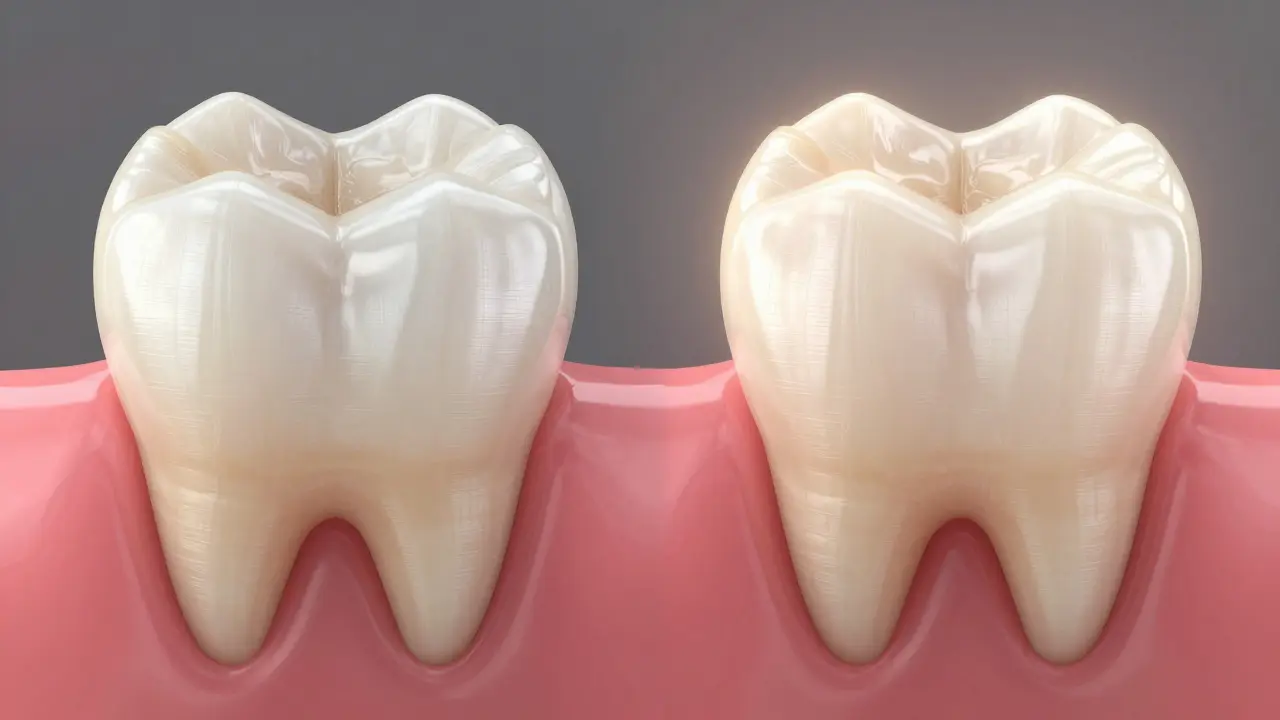 Side-by-side comparison of natural tooth and composite filling with seamless blend