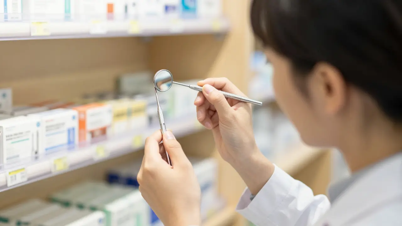 Student stomatologie zkoumá zrcátko před nákupem