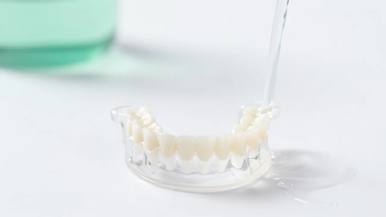 Ochranná clona na zubech symbolizující prevenci proti nočnímu křečení.