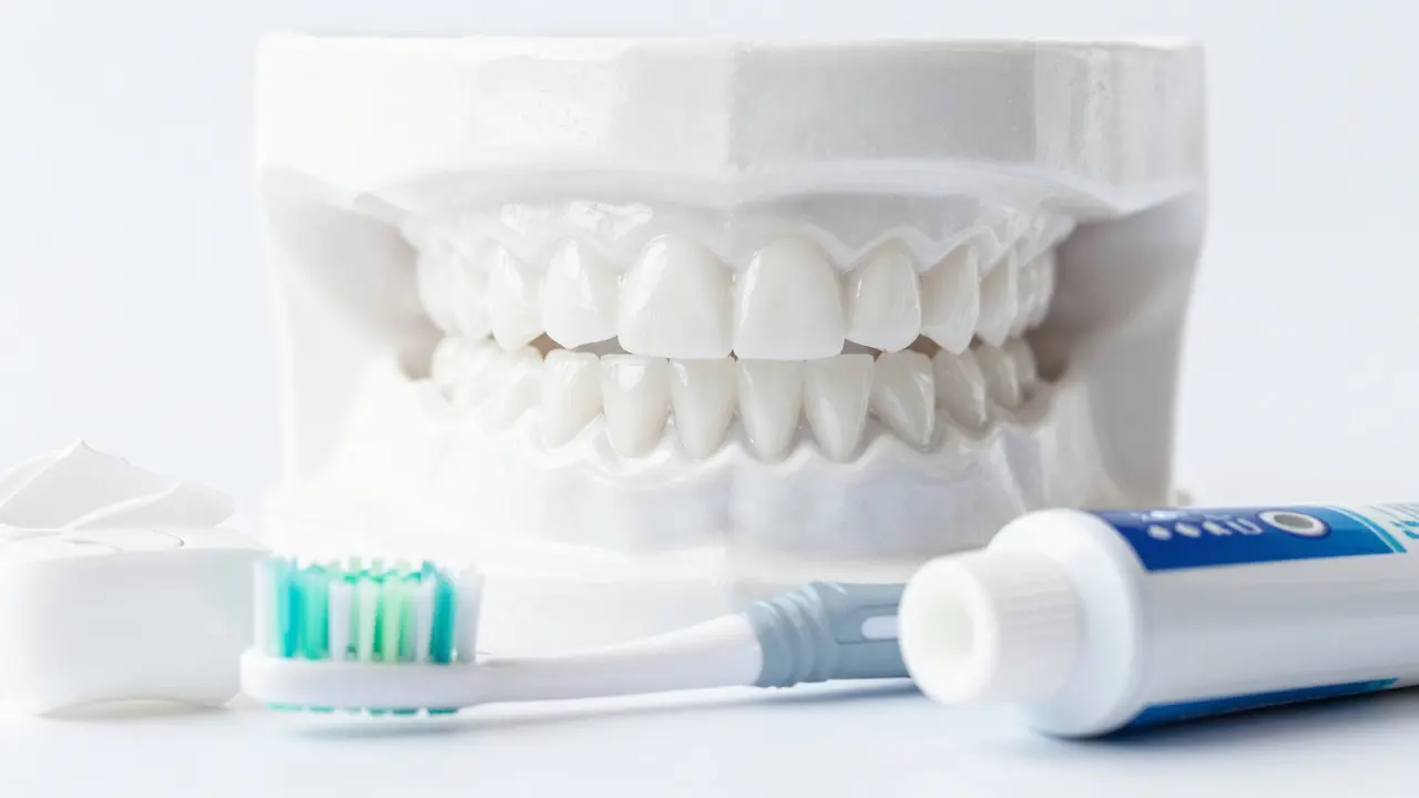 Zdravé bílé zuby a hygienické potřeby