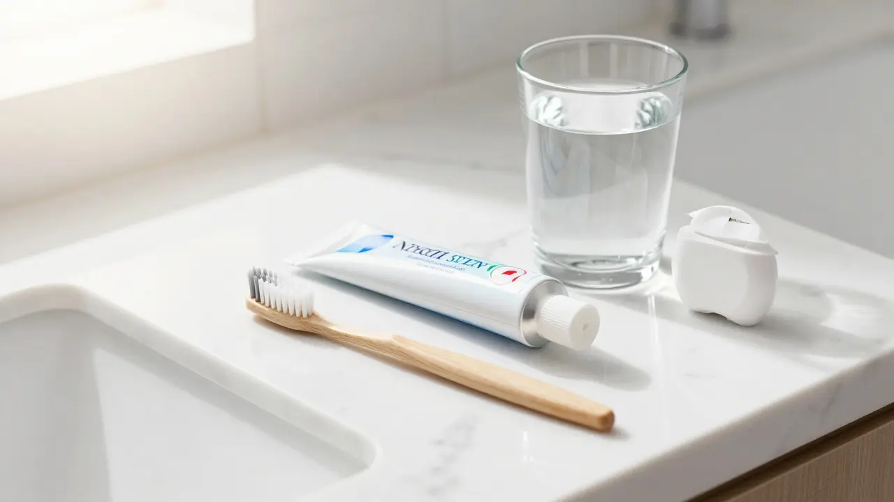 Měkká zubní kartáčka a hygiena v koupelně
