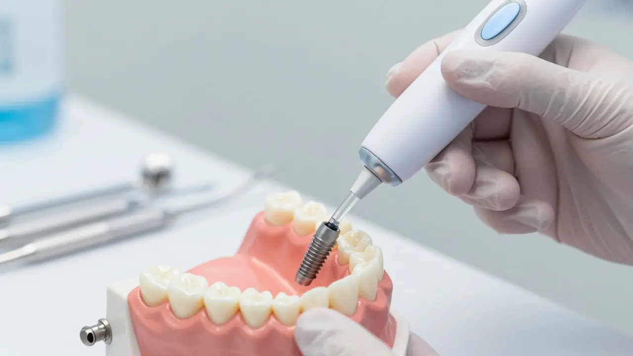 Péče o implantáty pomocí vodního tryskáče a mezizubních kartáčků