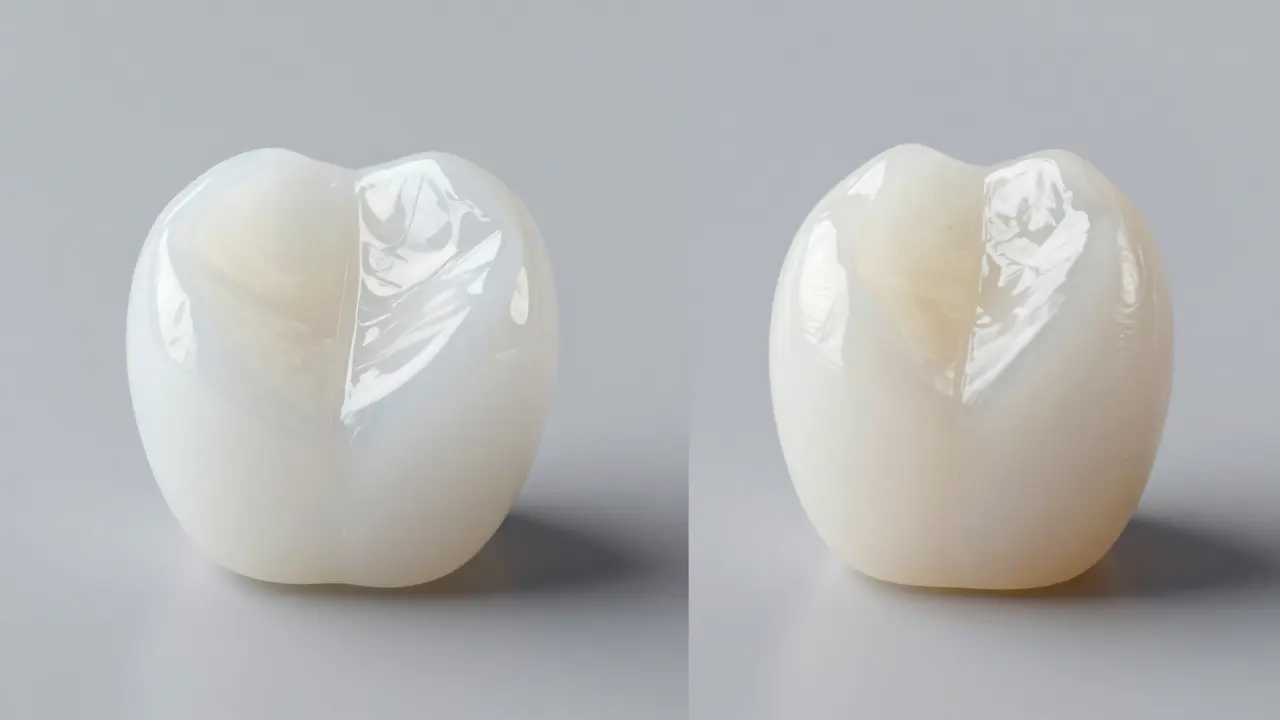 Srovnání lesklé keramiky a matného kompozitu
