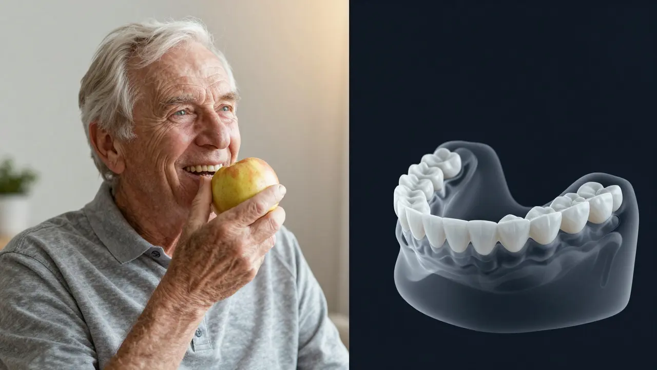 Porovnání stability implantátu a volné protézy při jídle