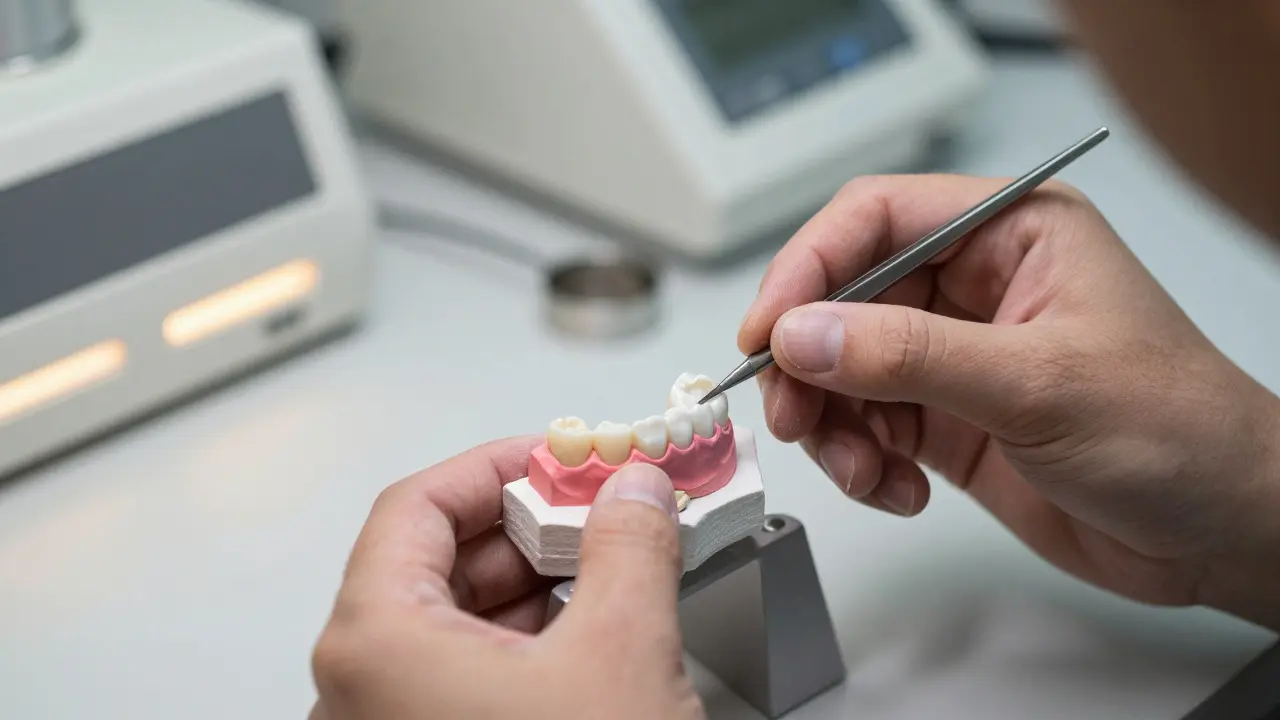 Technik tvoří keramickou lištu vrstvením materiálů pro přirozený efekt