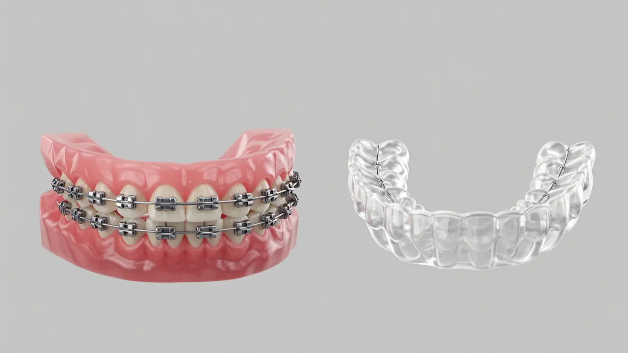 Porovnání kovových náplastí a průhledných kazů na zubech v 3D vizualizaci