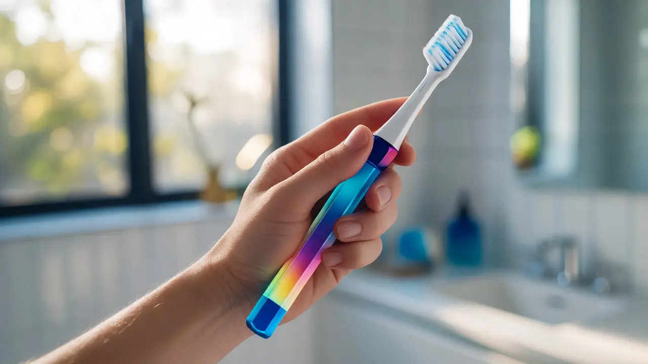 Ruka držící kartáček Curaprox ergonomickým úchopem