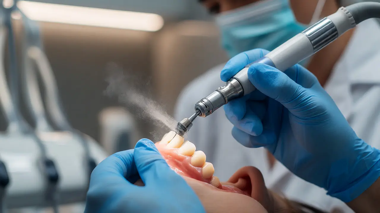 Zubní hygienista odstraňuje zubní kámen ultrazvukem